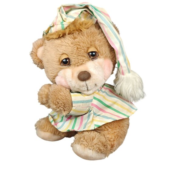 Vintage 1985 Fisher-Price Sleepytime Betsy Bear Plush With Striped Pajamas & Hat - Picture 1 of 6